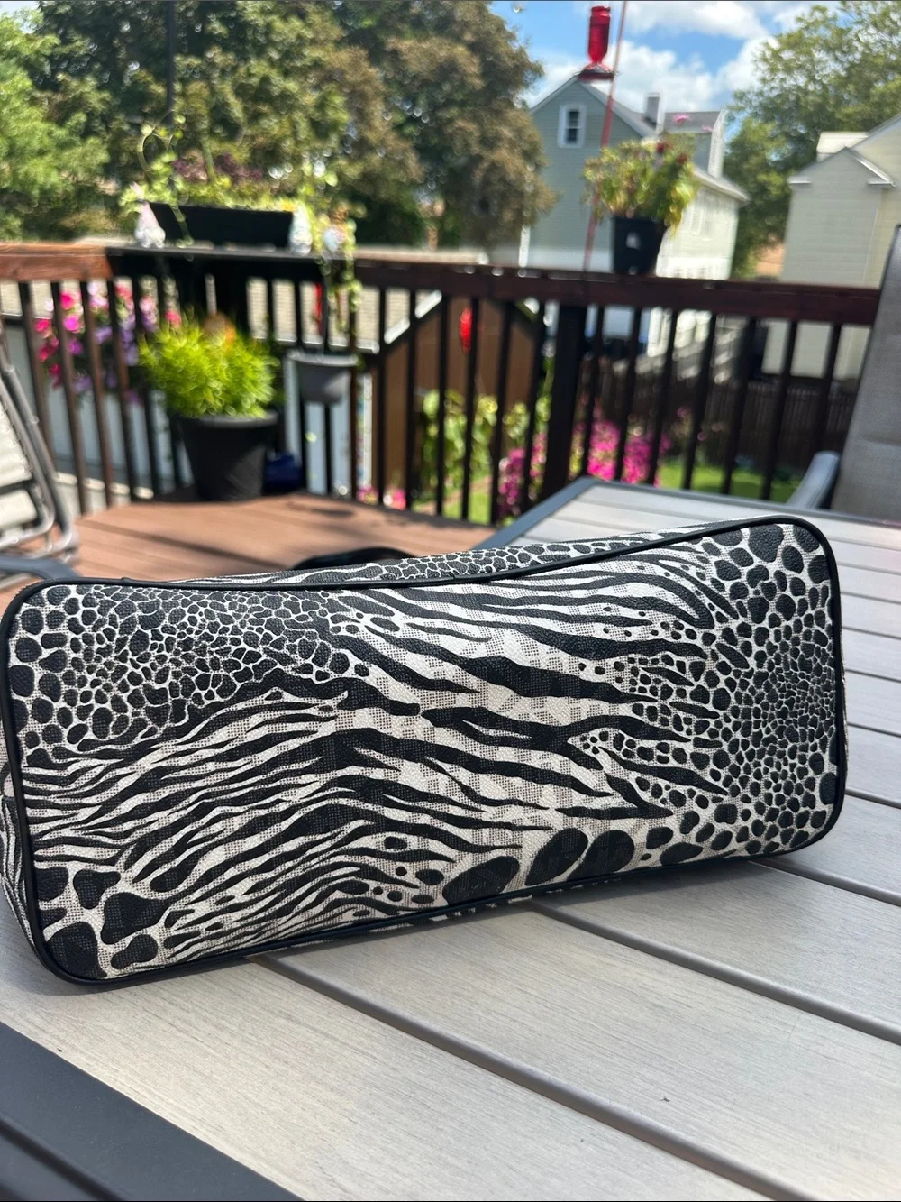 MICHAEL KORS Black and White Animal-Print Tote